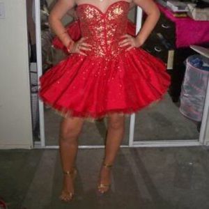 Jovani red and gold sequin prom dress